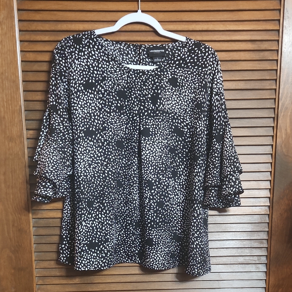 Liz Claiborne Black and White Patterned Blouse